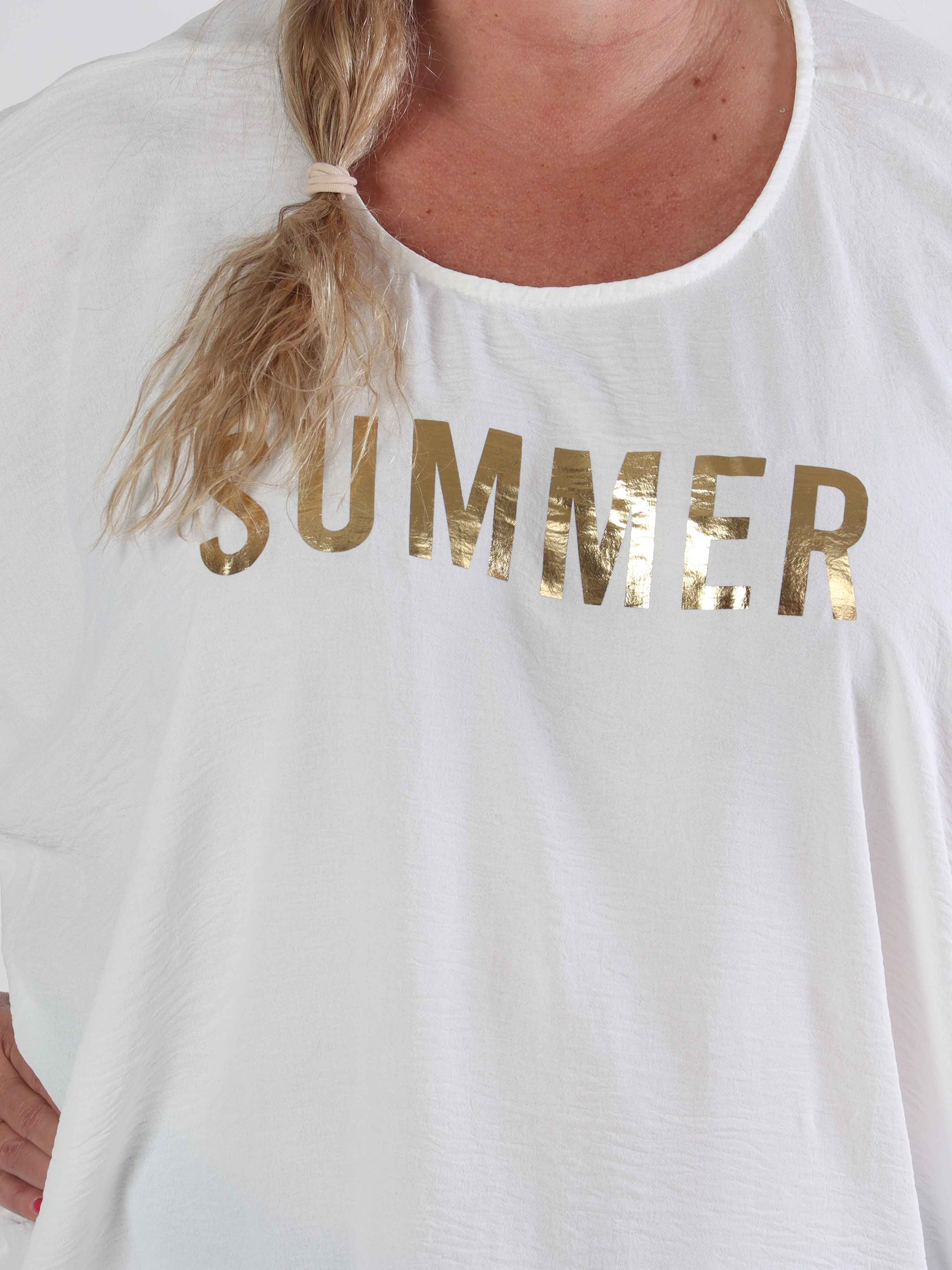 Bine - Söt plus size-klänning i lös passform med guldtryck på bröstet